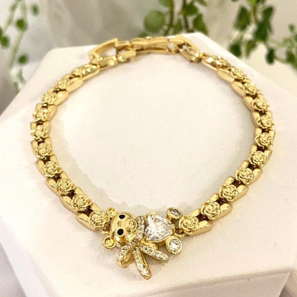 14K Gold Plated & Cubic Zirconia Bear Bracelet